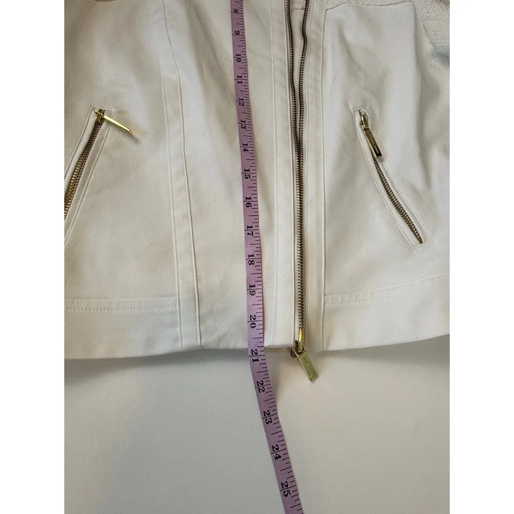 Michael‎ Kors White Moto Jacket Textured Zip Jacket Size 8 Ladylike Biker